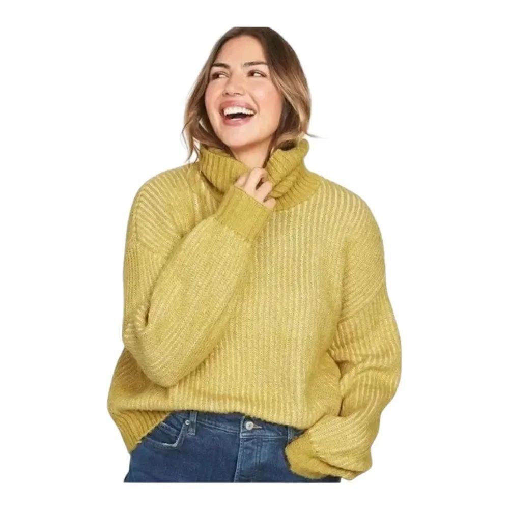 Old Navy Plus Size Cozy Heathered Rib Knit Turtleneck Sweater Yellow 4X NWOT